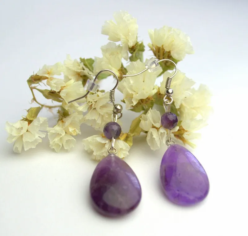 Large lavender amethyst earrings Purple stone dangle earrings Teardrop amethyst earrings Christmas present idea Personalized Gifts for her