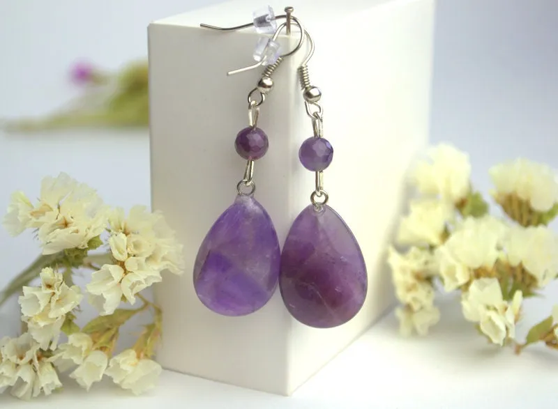 Large lavender amethyst earrings Purple stone dangle earrings Teardrop amethyst earrings Christmas present idea Personalized Gifts for her