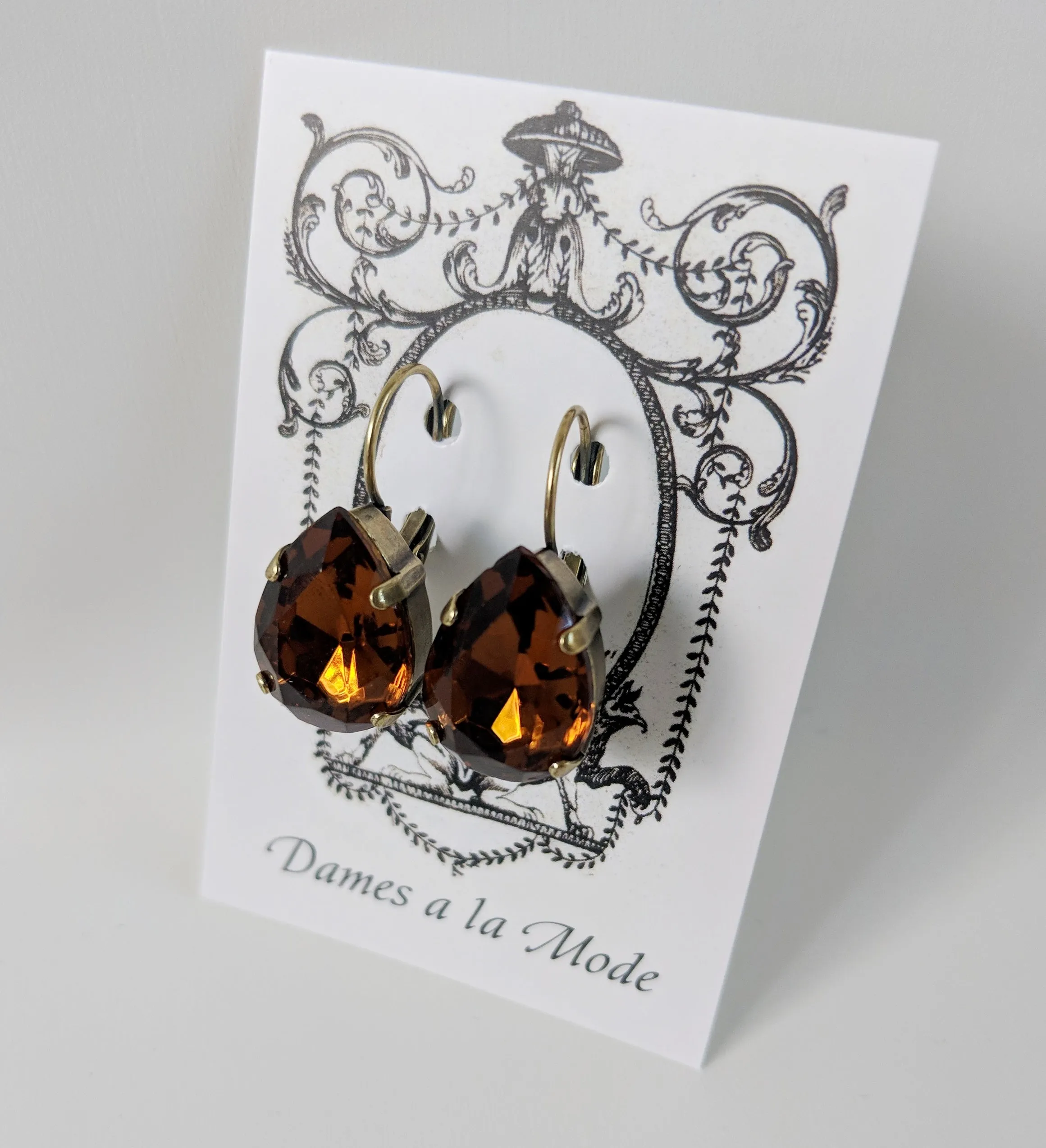 Large Teardrop Brown Topaz Crystal Earrings