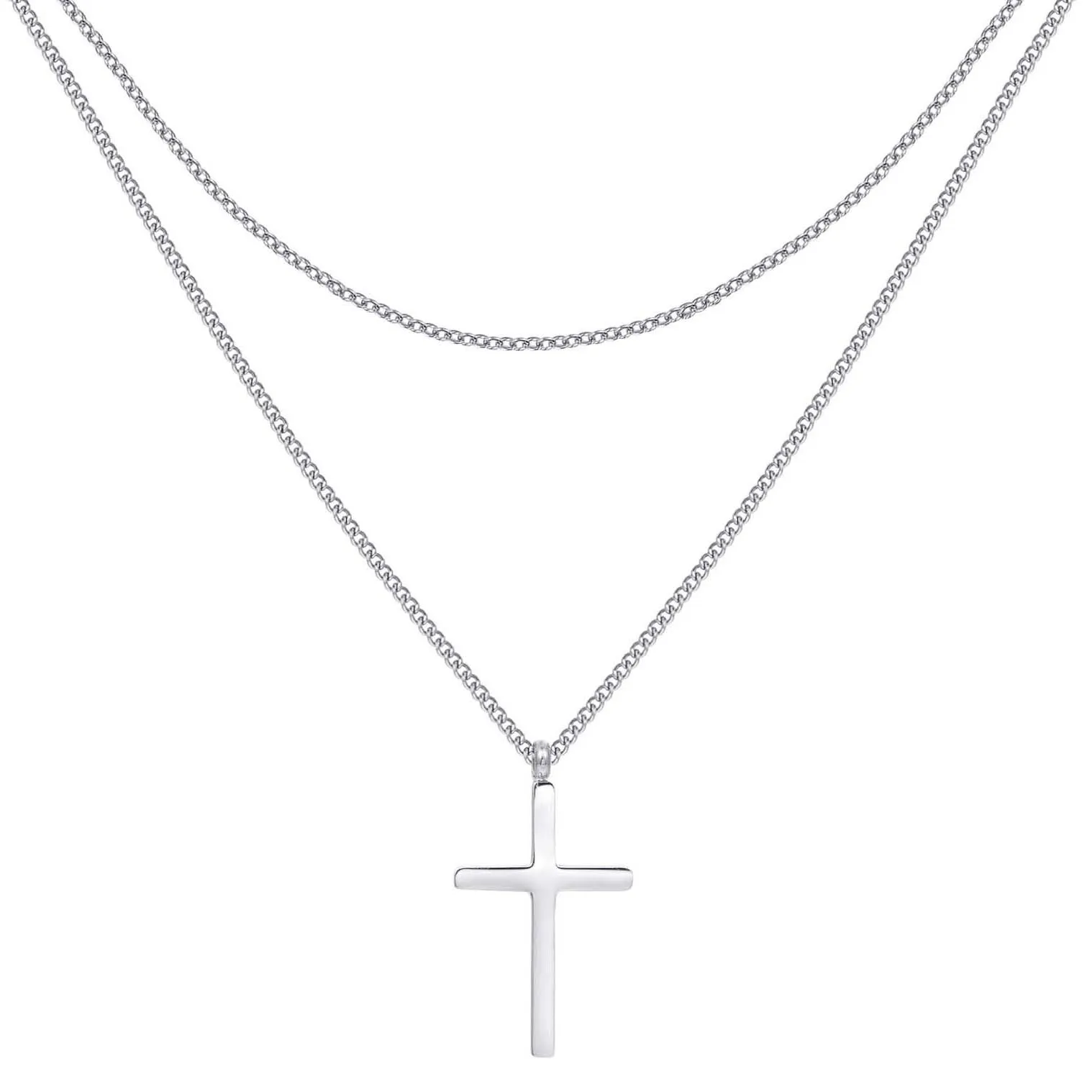 Layered Cross Necklace Silver