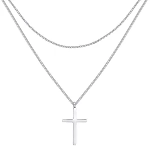 Layered Cross Necklace Silver