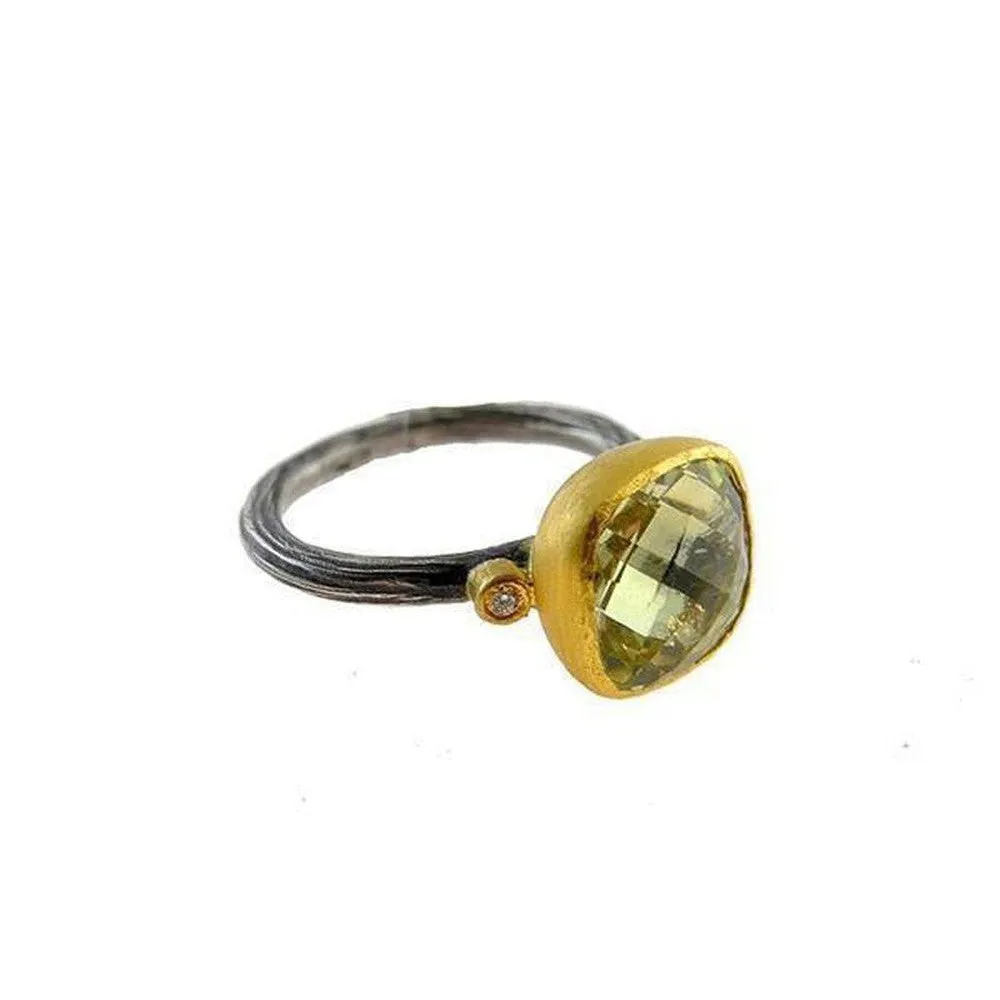 Lemon Quartz Ring With Diamonds