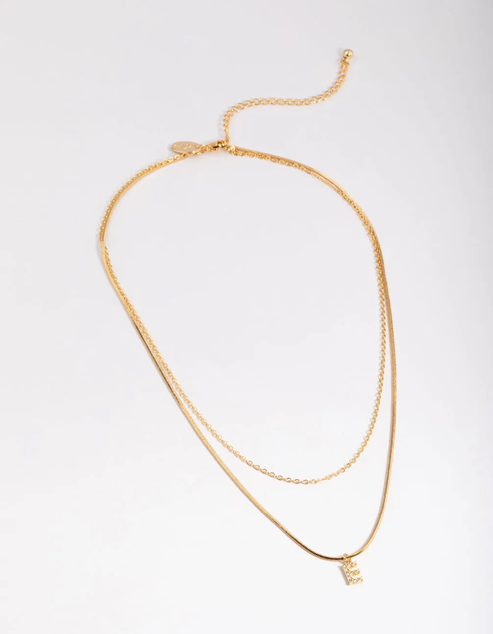 Letter E Gold Plated Layered Diamante Initial Necklace