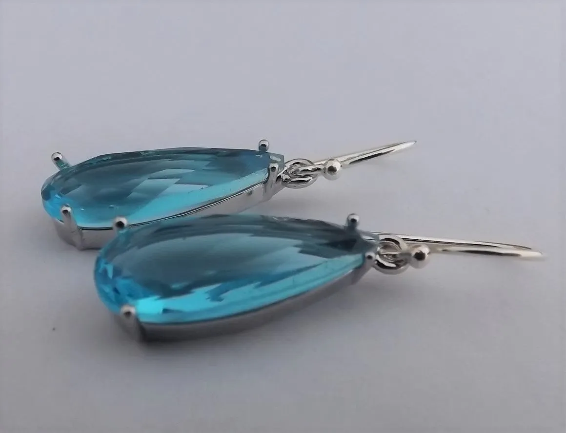 Light Blue Faceted Crystal Drop Earrings on Sterling Silver Hooks