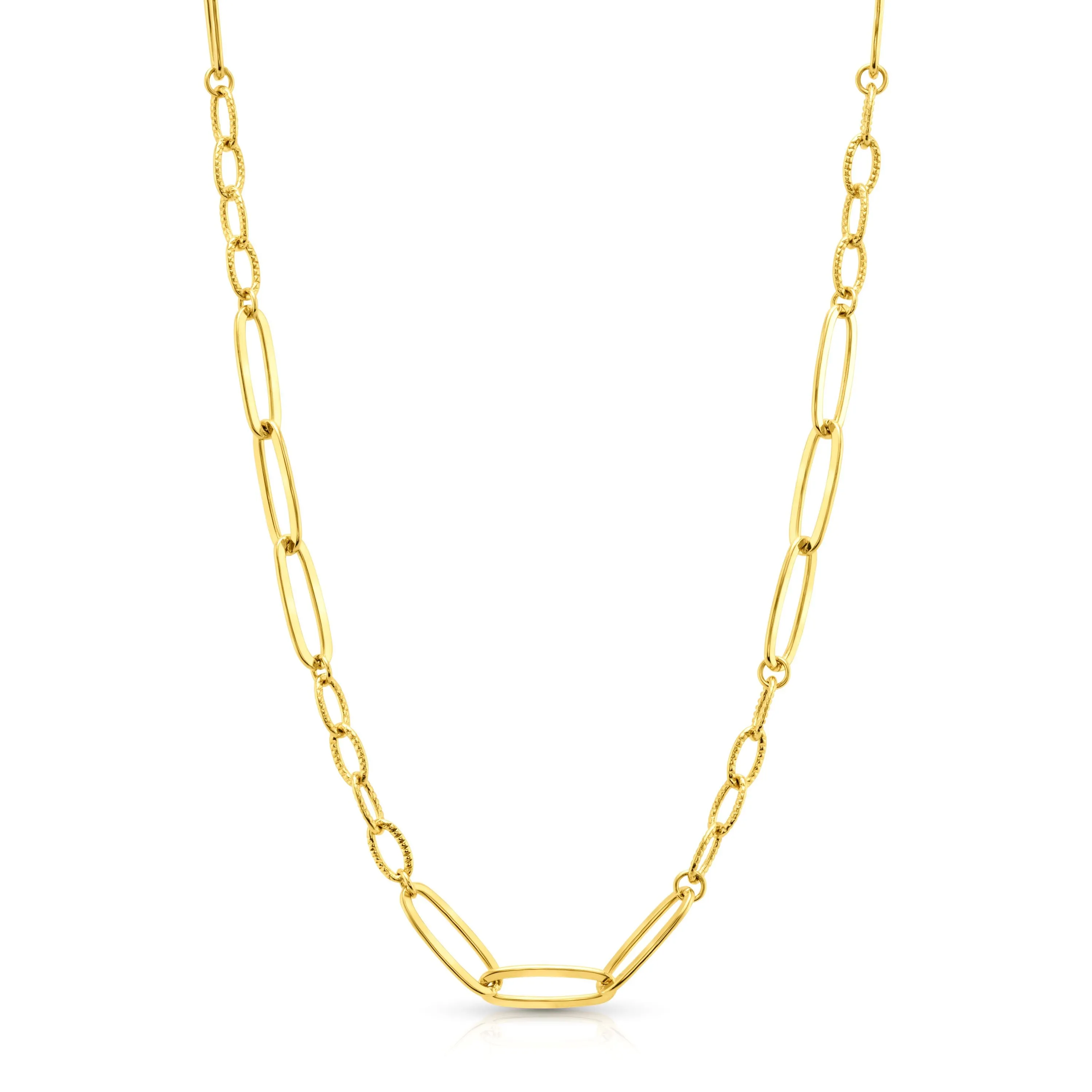 LONG AND SHORT OVAL LINK NECKLACE, GOLD