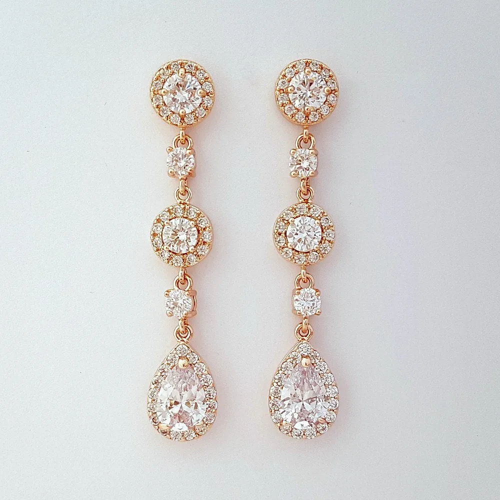 Long Rose Gold Teardrop Earrings- Reagan