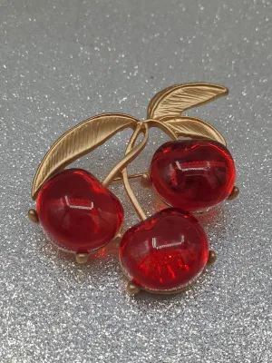 Lucite Cherry Brooch