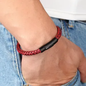 Men's Simple Leather & Stainless Steel Handwoven Bracelet