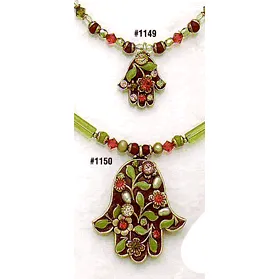 Michal Golan Green Brown Orange Hamsa Necklace