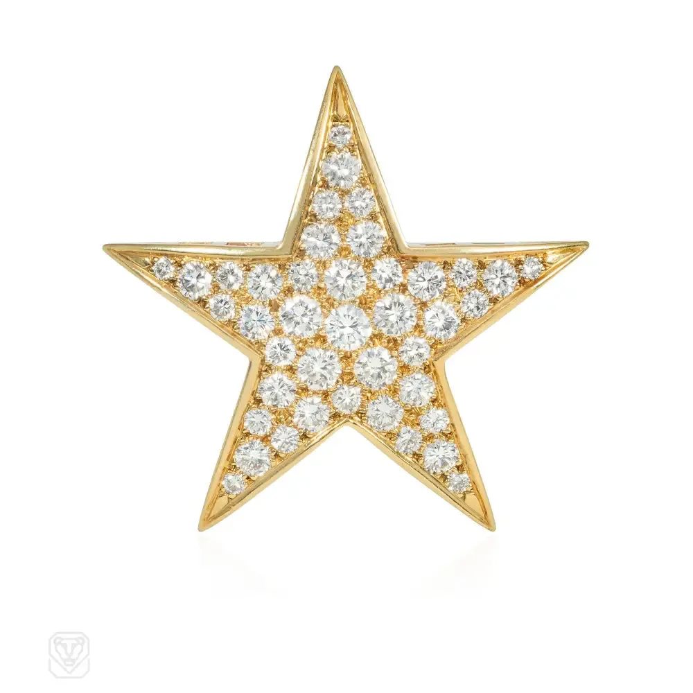 Mid-century diamond and gold star pin