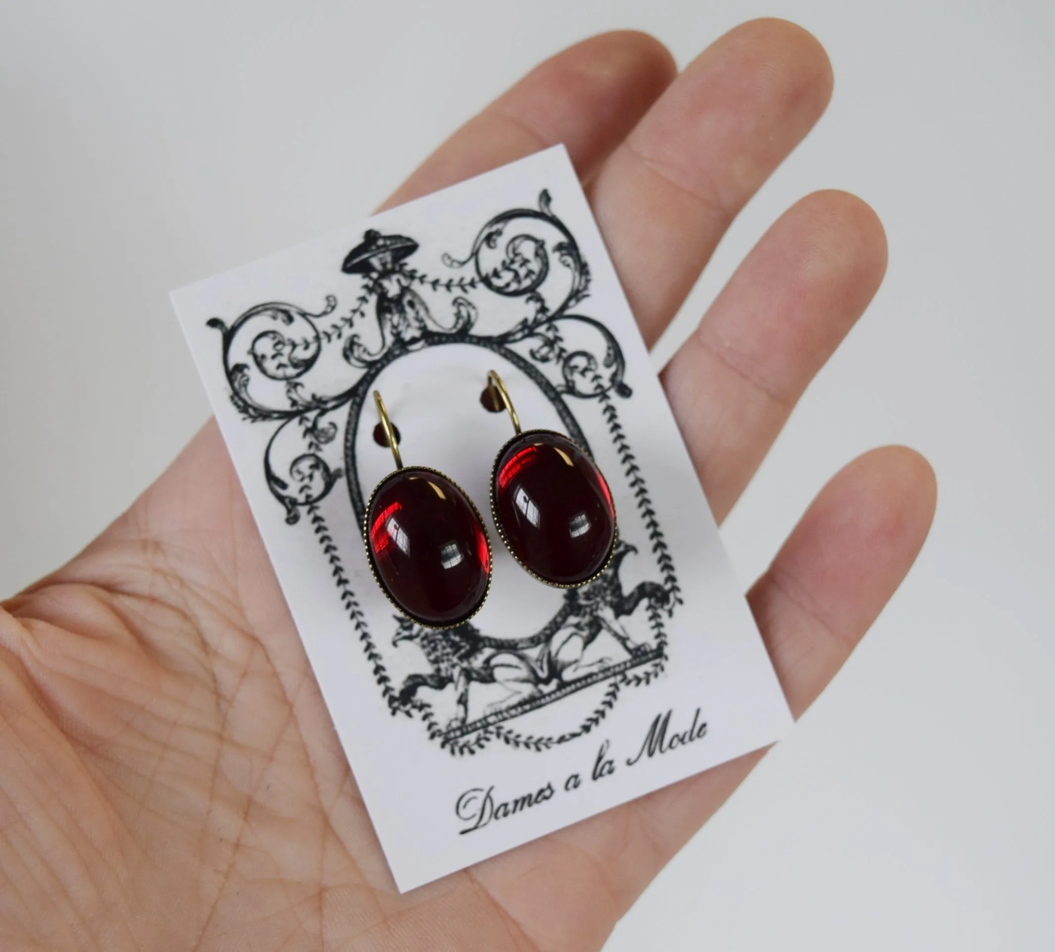 Mirror Back Garnet Red Crystal Earrings