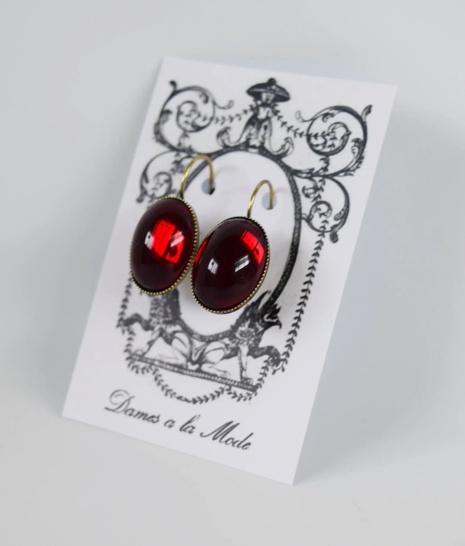 Mirror Back Garnet Red Crystal Earrings