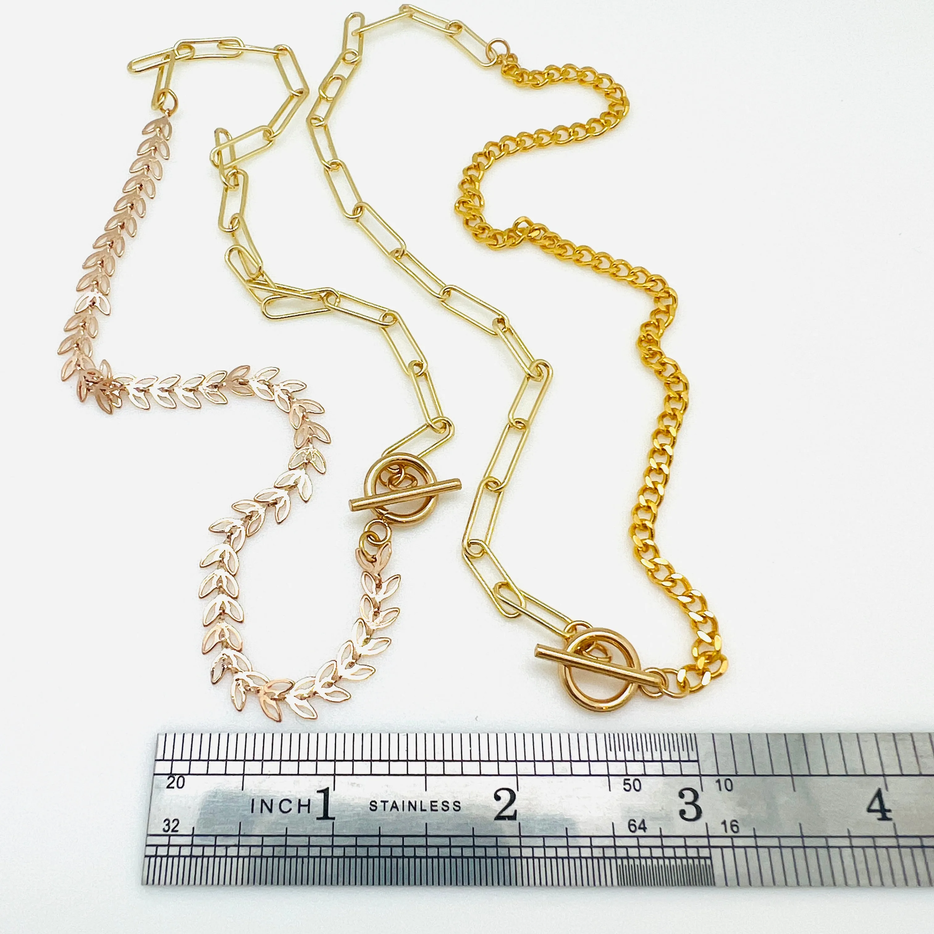 Mixed Chain Necklaces - Plated Brass - 17"