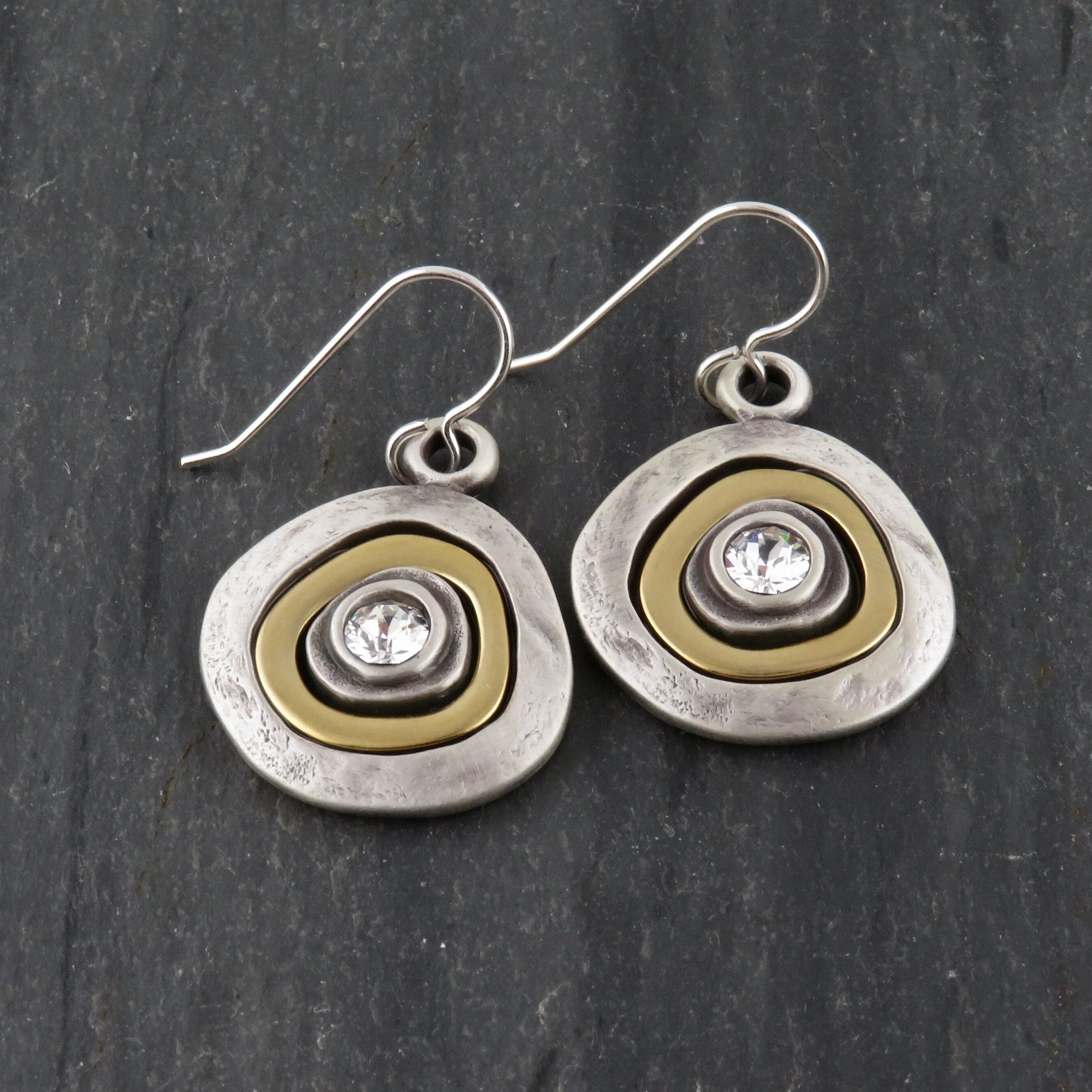 Mixed Metal Silver Medallion Earrings