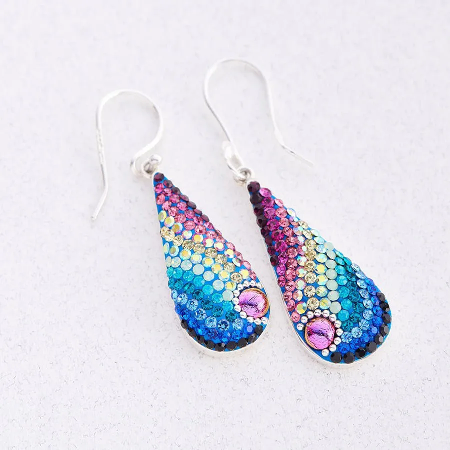 Mosaic Crystal Earrings, Elongated Teardrop, Large