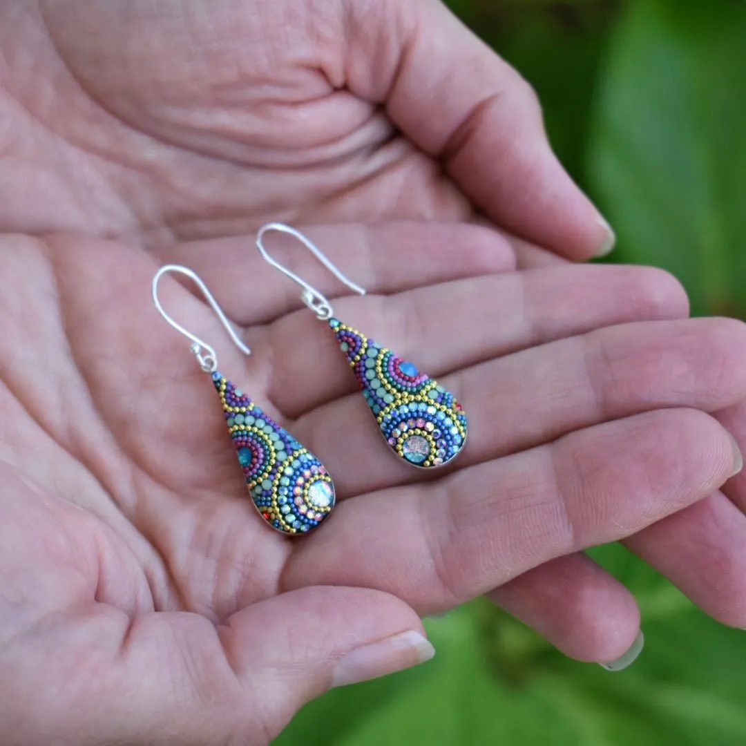 Mosaic Crystal Earrings, Elongated Teardrop, Large