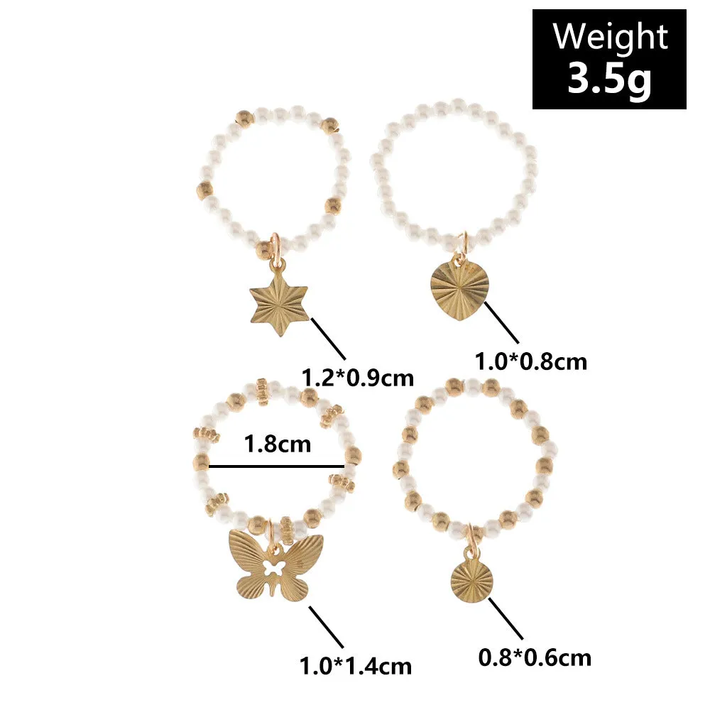 Naizhu Temperament Pearl Elastic Tail Ring Simple And Creative Small Gold Beads