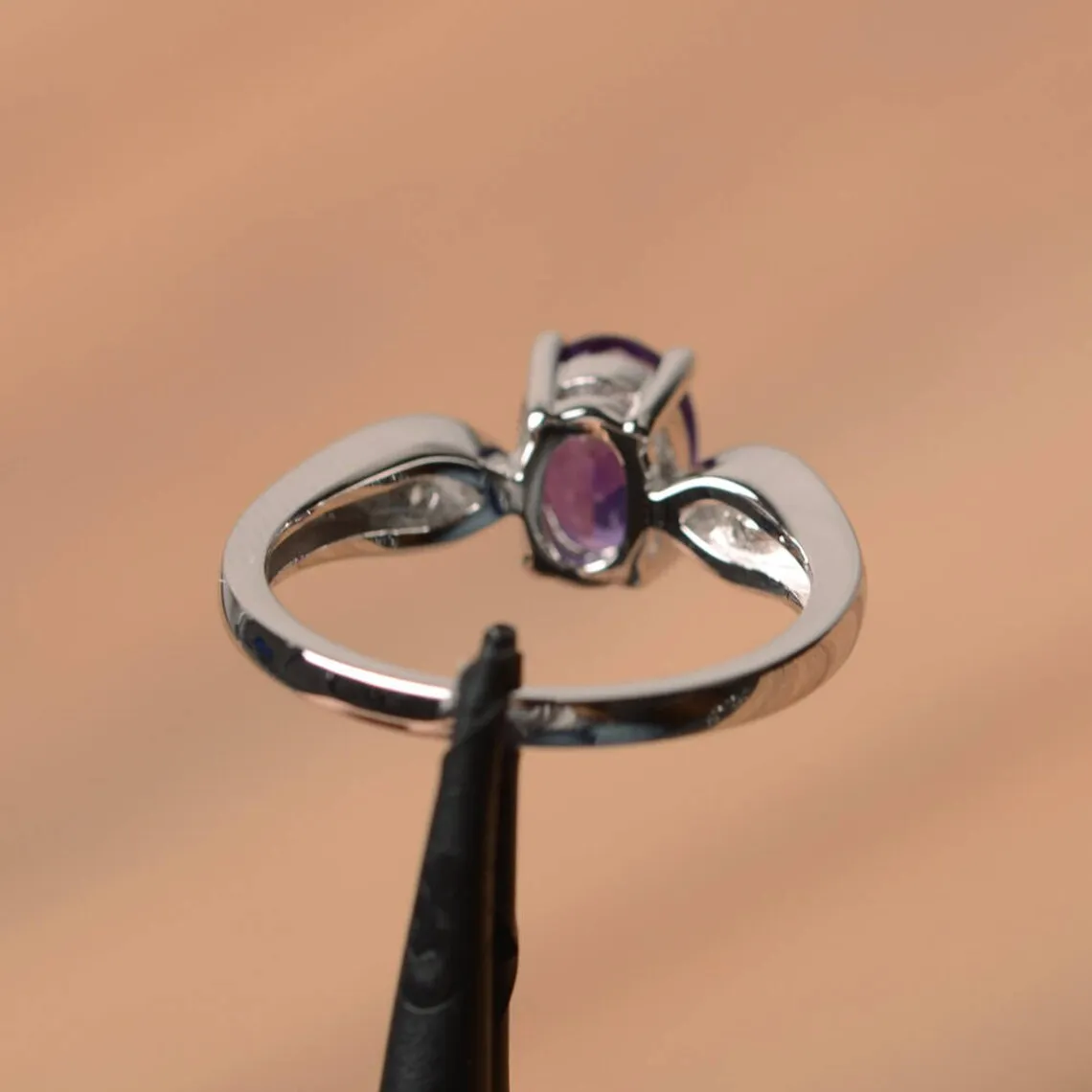 Natural Oval Cut Amethyst Promise Rings - 925 Sterling Silver Rings