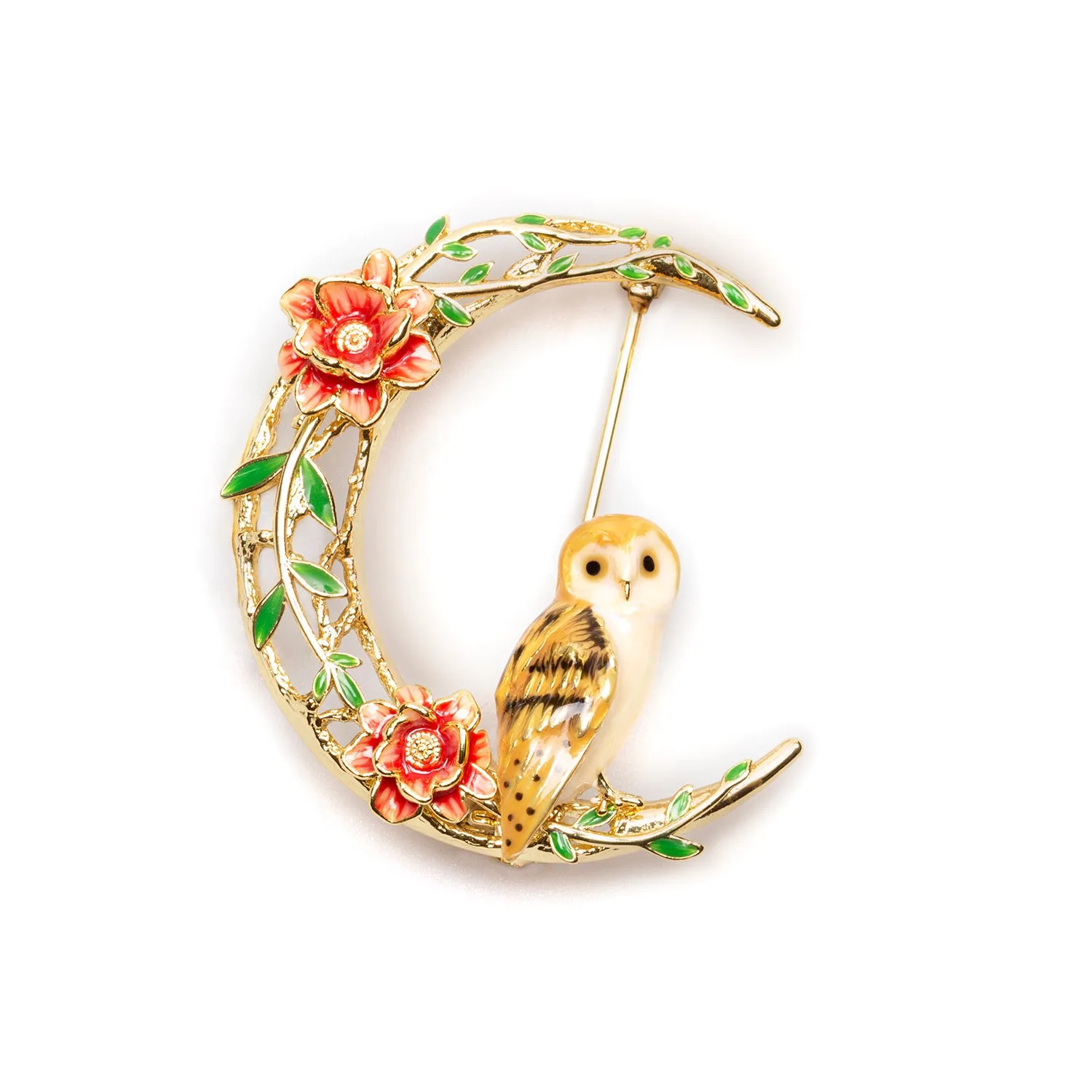 Owl in a Moon Brooch