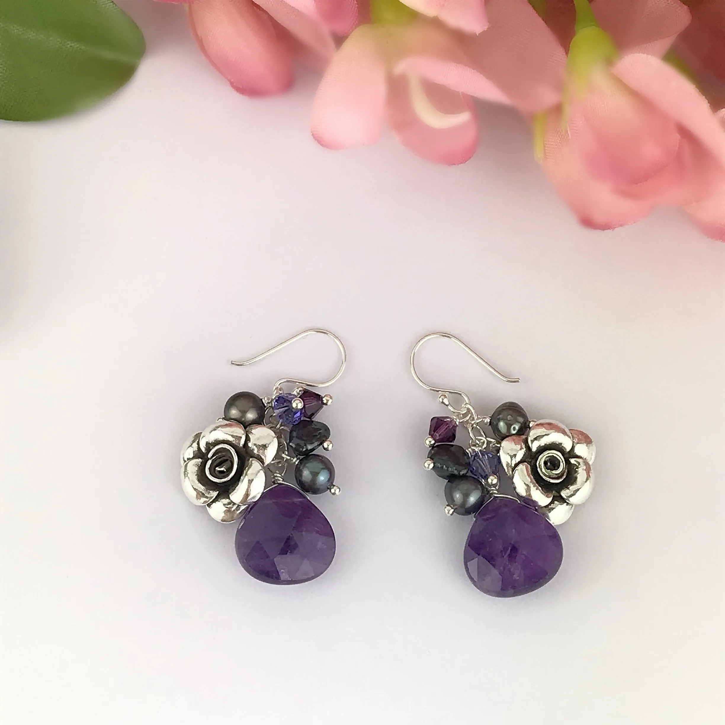 Paradise Rose Earrings (Purple) - VE536