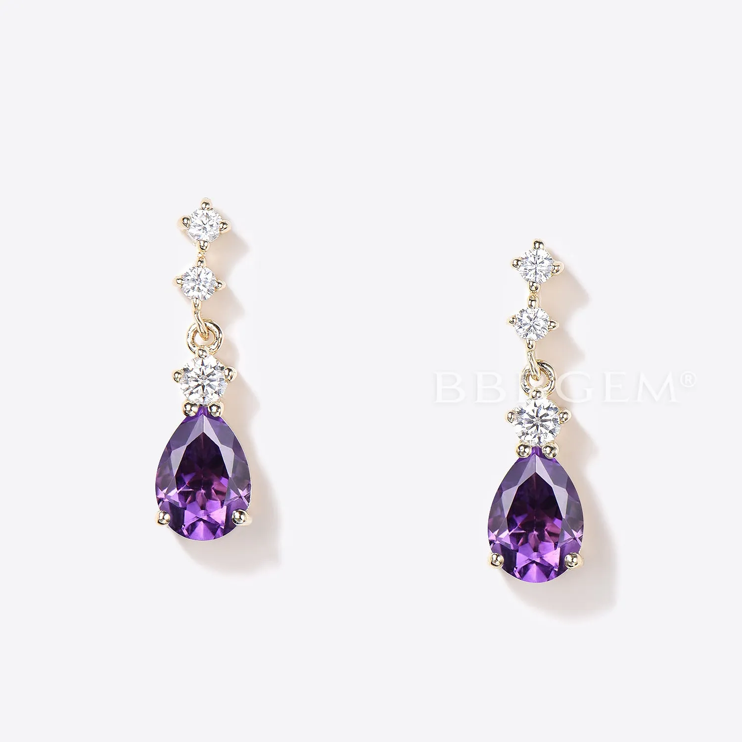 Pear Natural Amethyst Drop Earrings Minimalist Dangle Earrings