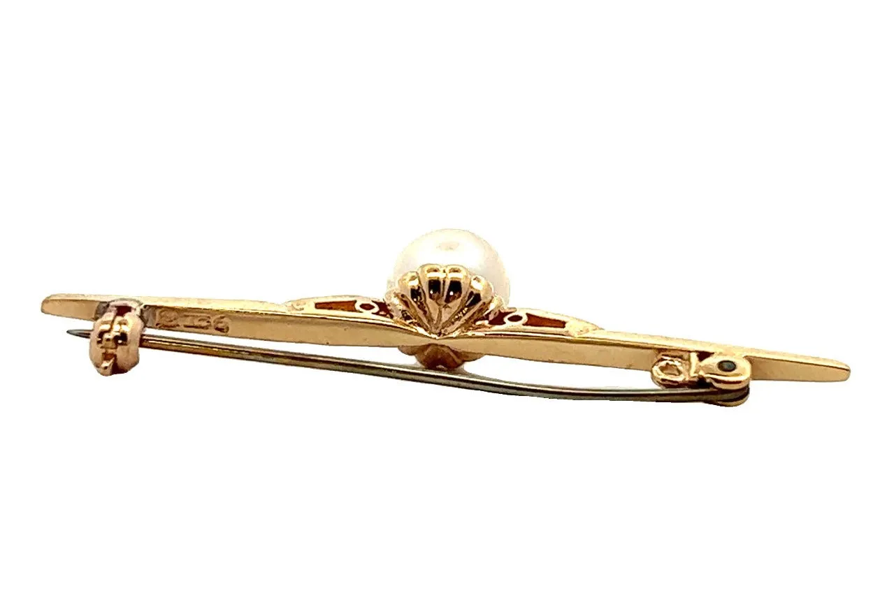 Pearl 9ct Yellow Gold Bar Brooch