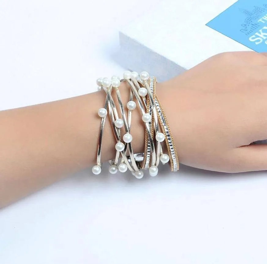 Pearl leather bangle wrap