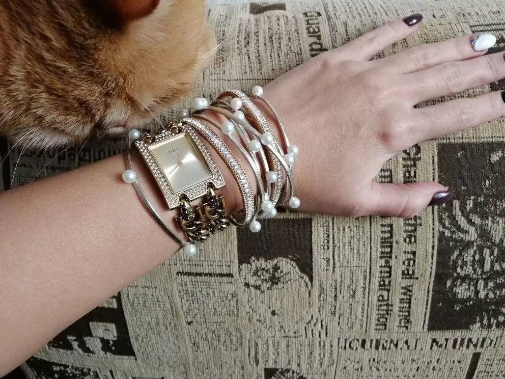 Pearl leather bangle wrap