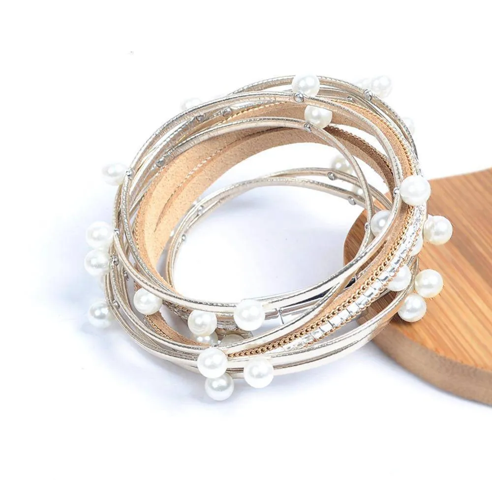 Pearl leather bangle wrap