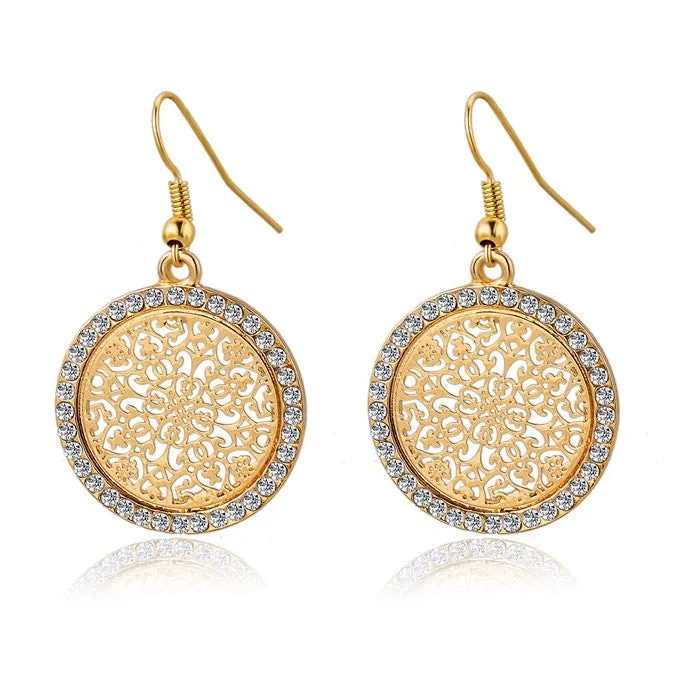 Pendientes Vintage Big Round Flower Gold Silver Statement Drop Earrings For Women Crystal Wedding Earrings Brincos