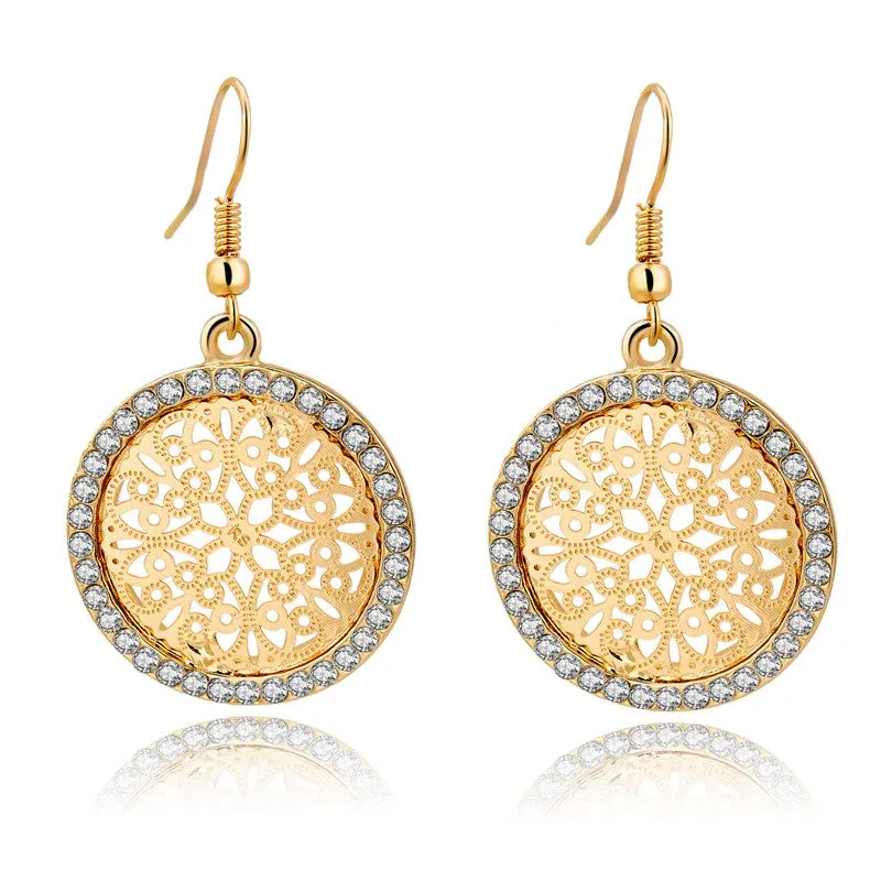 Pendientes Vintage Big Round Flower Gold Silver Statement Drop Earrings For Women Crystal Wedding Earrings Brincos