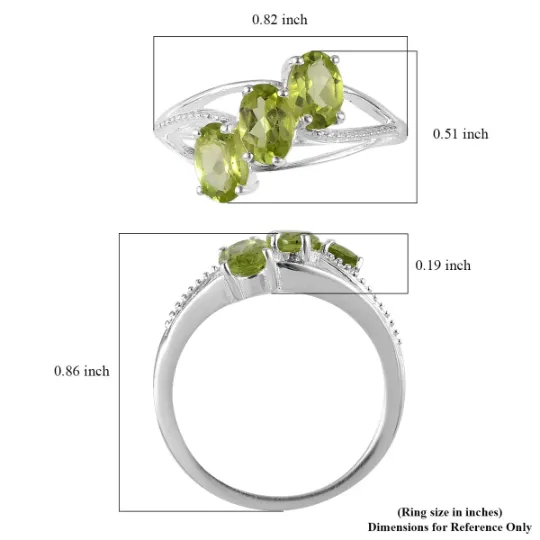 Peridot Oval Cut Three Stone Statement Rings - 925 Solid Sterling Silver Ring