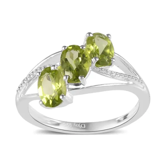 Peridot Oval Cut Three Stone Statement Rings - 925 Solid Sterling Silver Ring