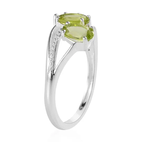 Peridot Oval Cut Three Stone Statement Rings - 925 Solid Sterling Silver Ring