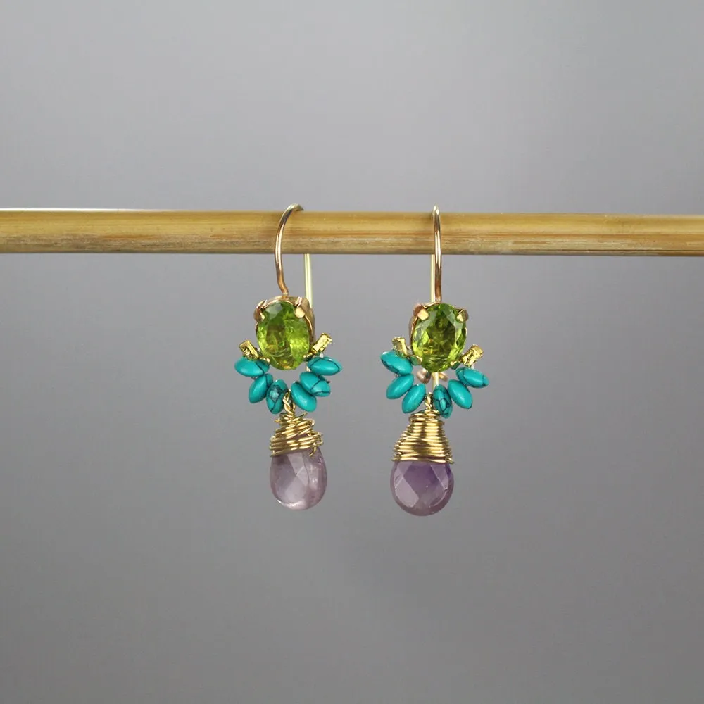 Peridot Turquoise Amethyst Angel Earrings