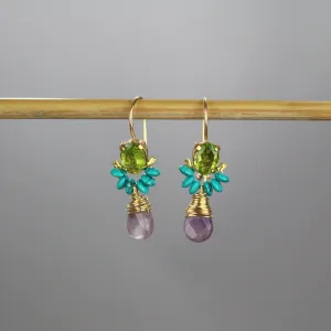 Peridot Turquoise Amethyst Angel Earrings