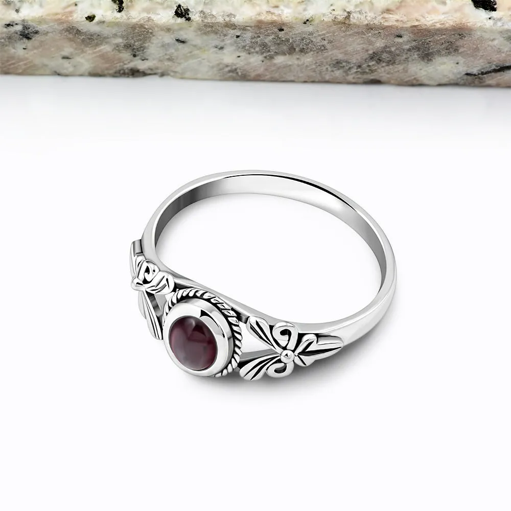 Petals Garnet Stone Sterling Silver Ring