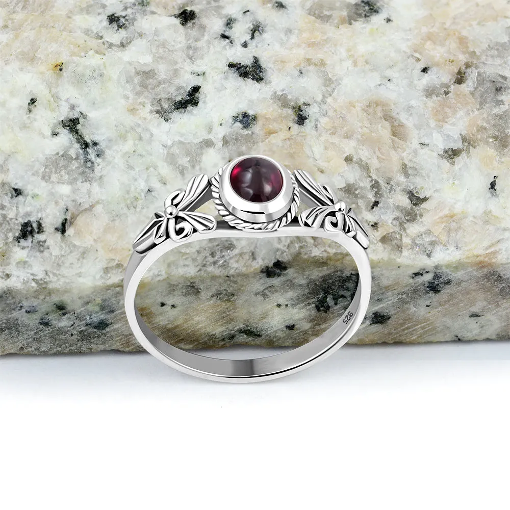 Petals Garnet Stone Sterling Silver Ring