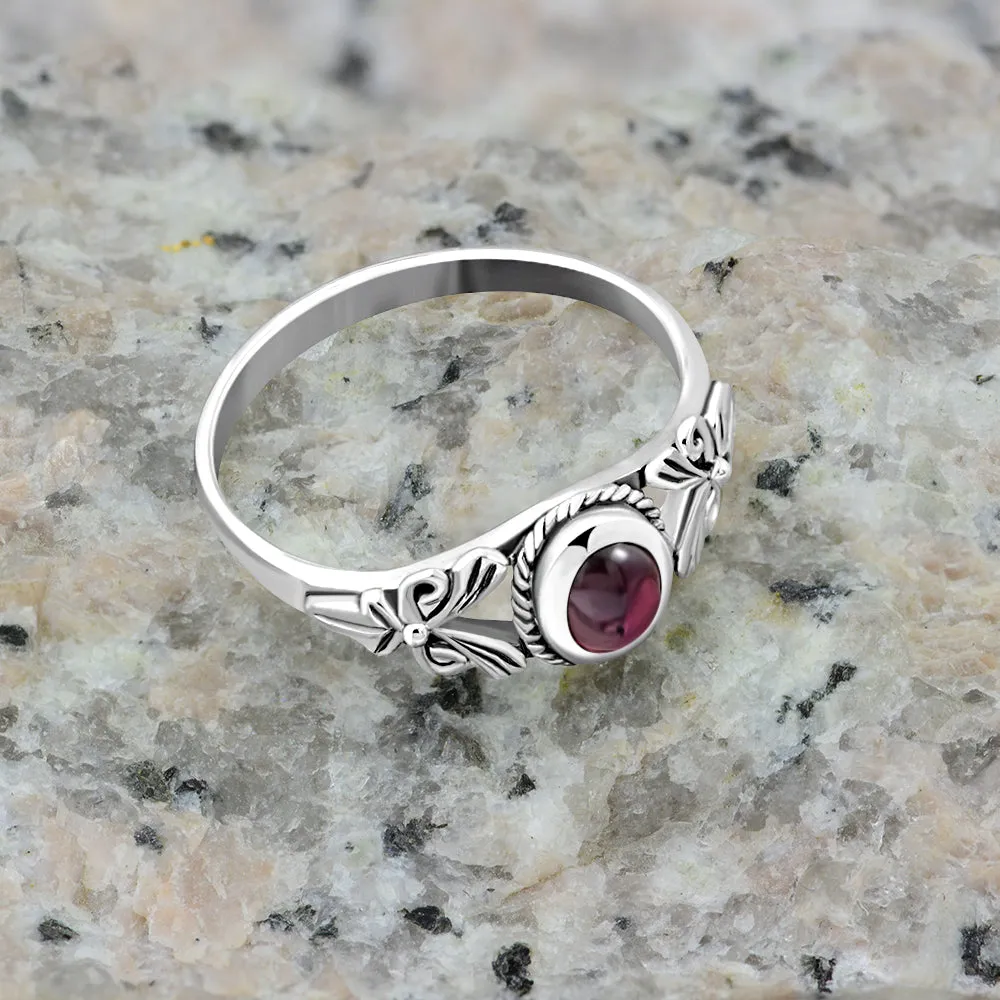 Petals Garnet Stone Sterling Silver Ring