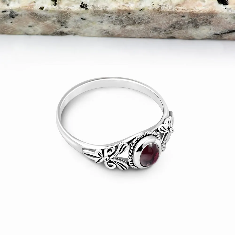 Petals Garnet Stone Sterling Silver Ring