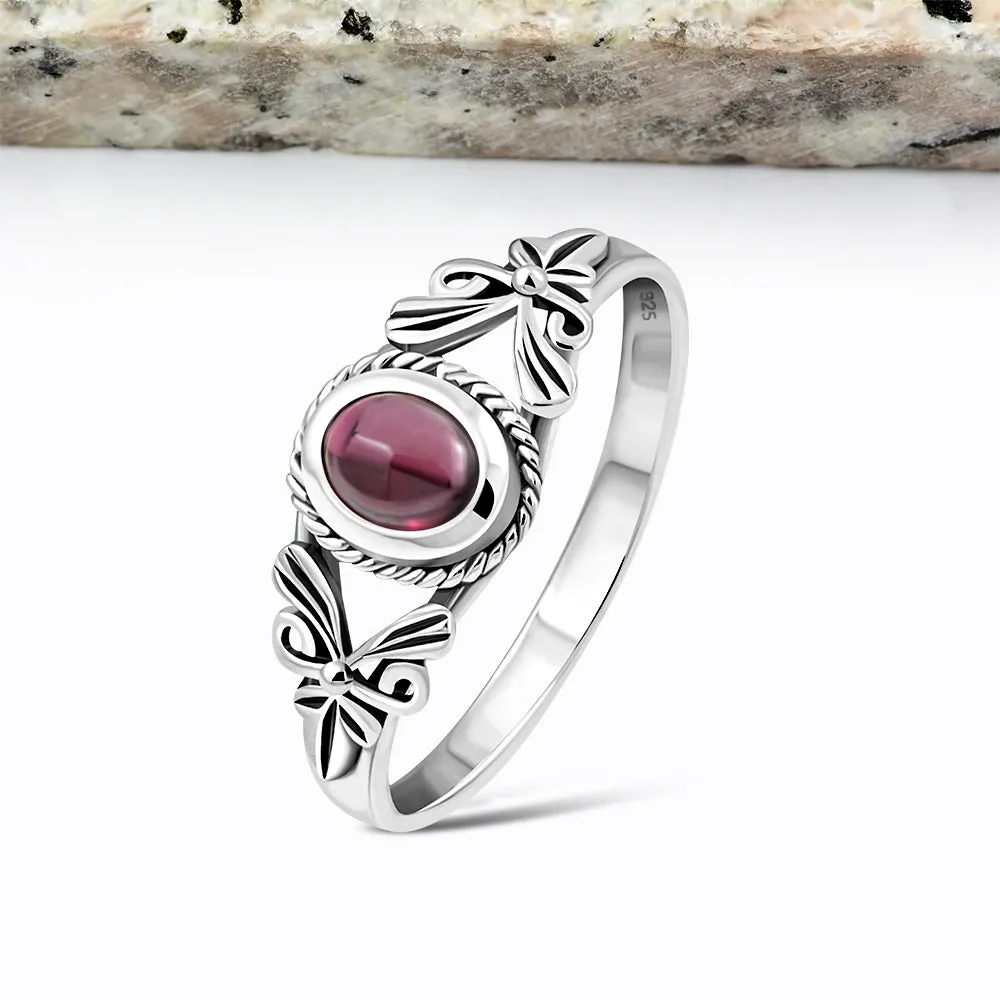 Petals Garnet Stone Sterling Silver Ring