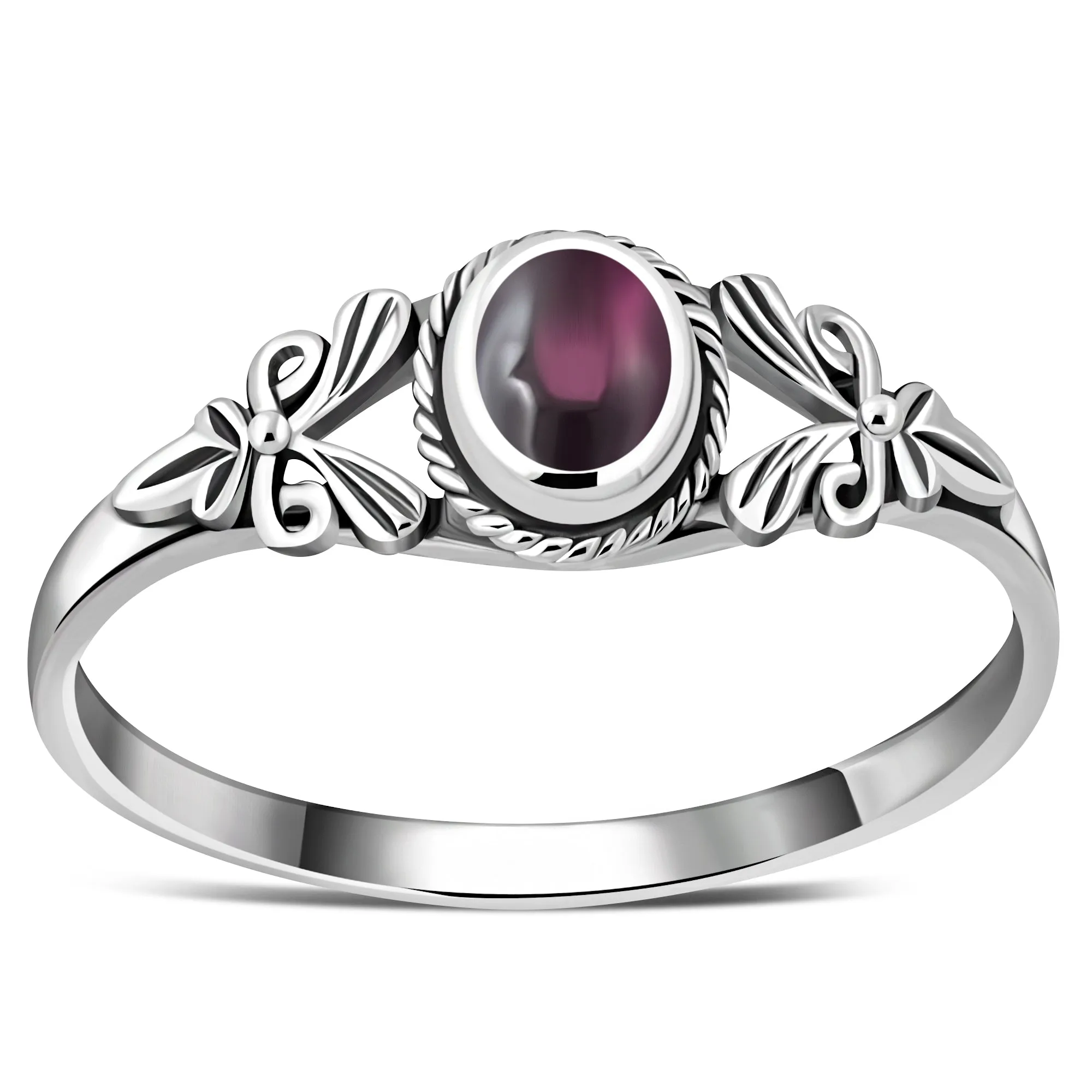 Petals Garnet Stone Sterling Silver Ring