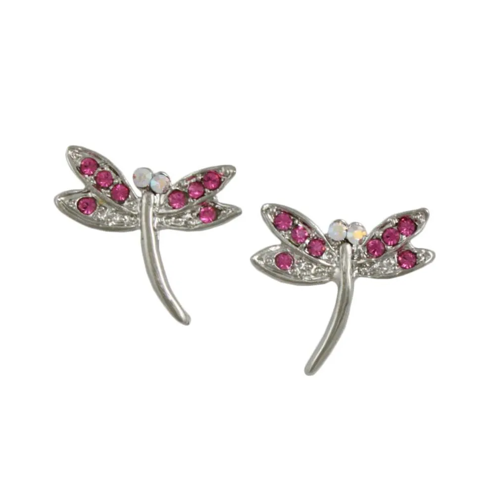 Pink Crystal Dragonfly Stud Pierced Earring - PRI078FE