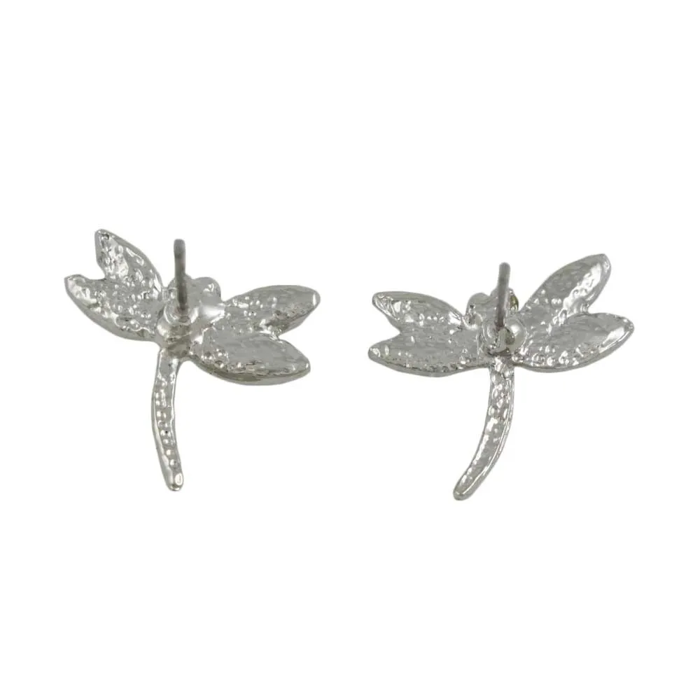 Pink Crystal Dragonfly Stud Pierced Earring - PRI078FE