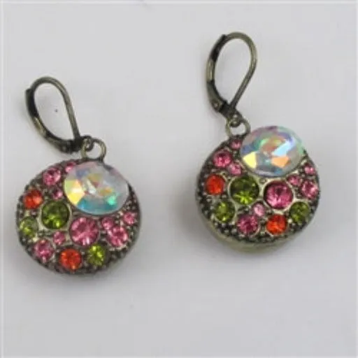 Pink, Green & White Multi Crystal Drop Earrings