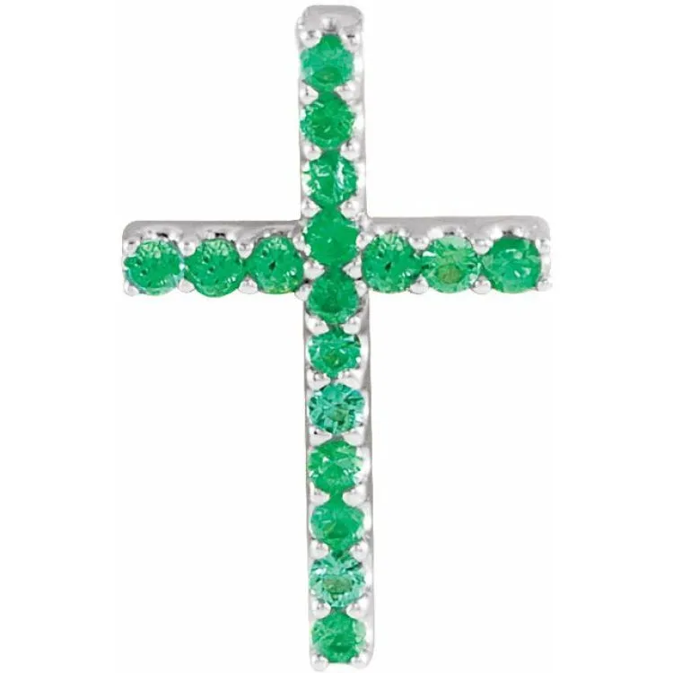 Platinum Natural Emerald Petite Cross Pendant