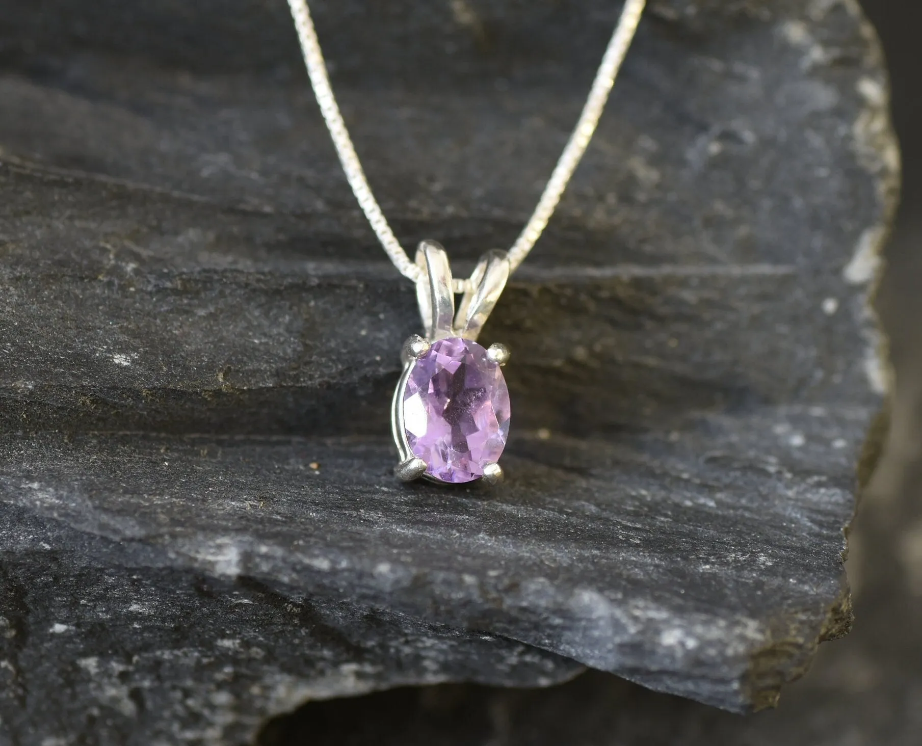 Purple Amethyst Necklace - Natural Amethyst Necklace - Purple Oval Pendant