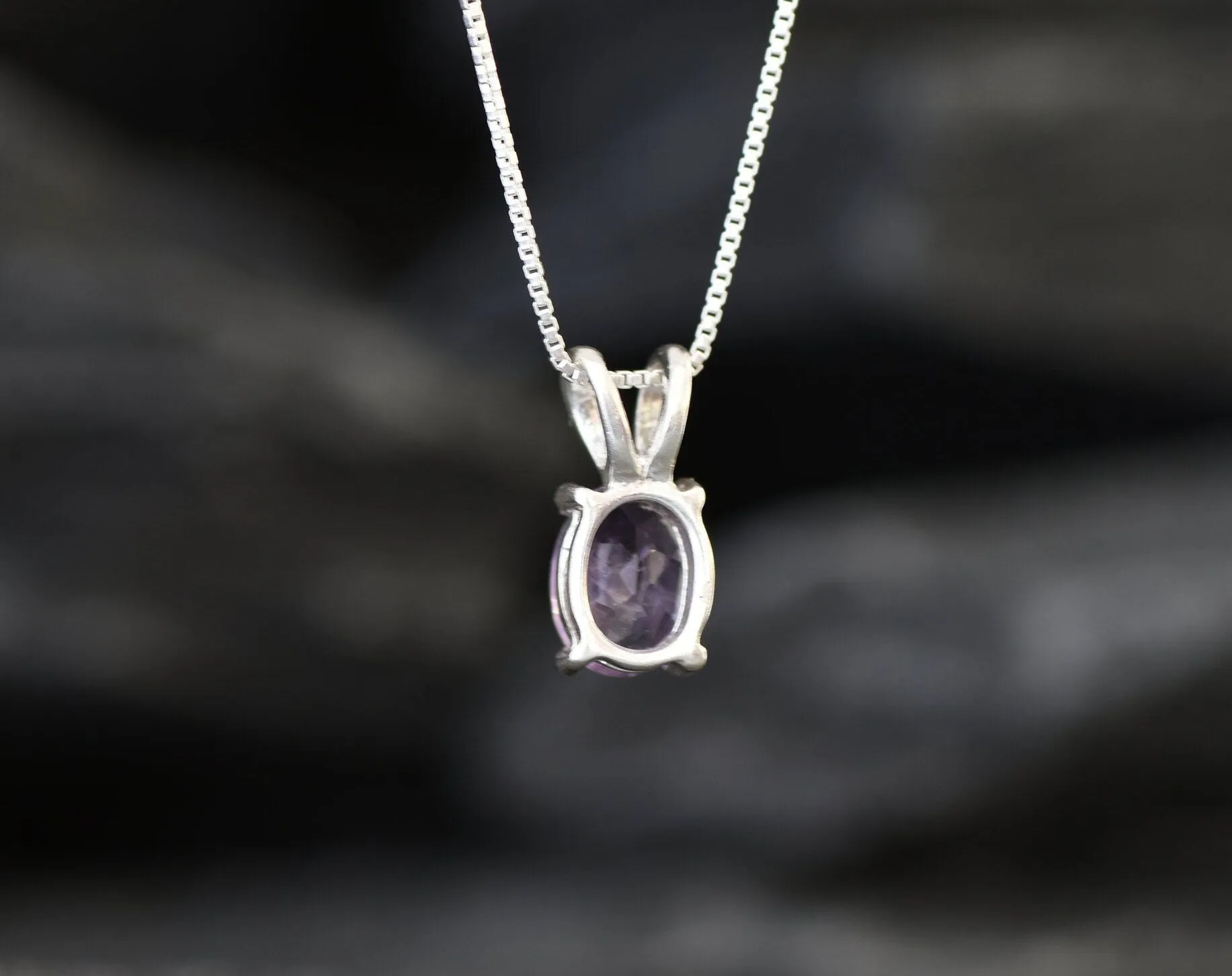 Purple Amethyst Necklace - Natural Amethyst Necklace - Purple Oval Pendant