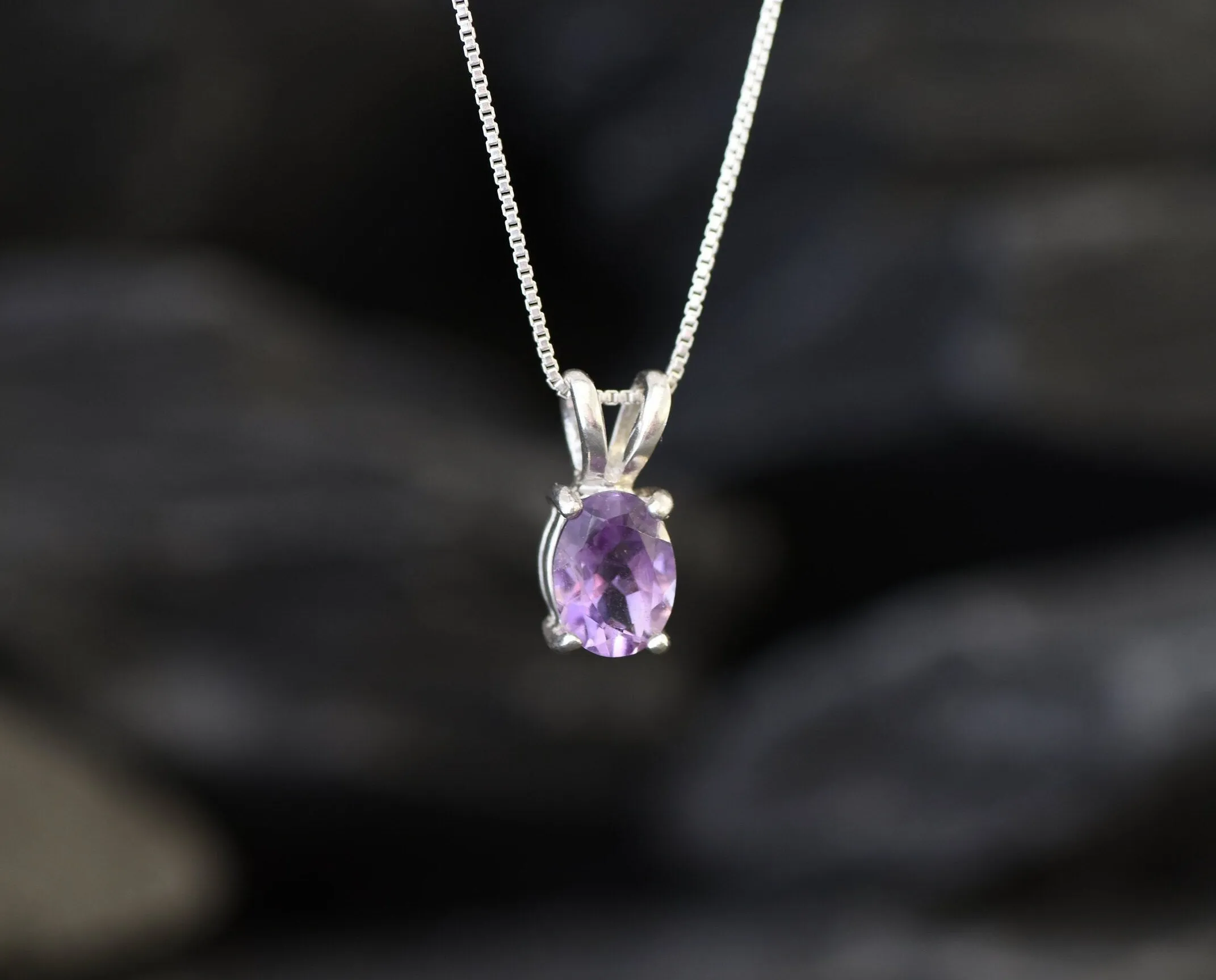 Purple Amethyst Necklace - Natural Amethyst Necklace - Purple Oval Pendant