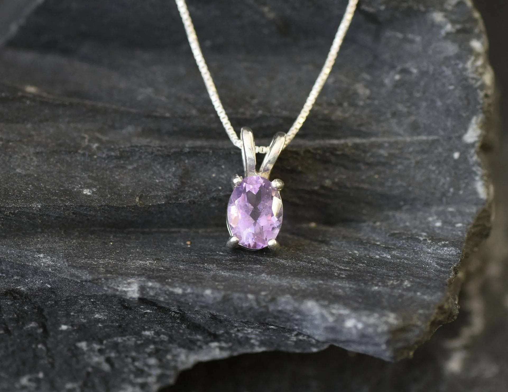 Purple Amethyst Necklace - Natural Amethyst Necklace - Purple Oval Pendant